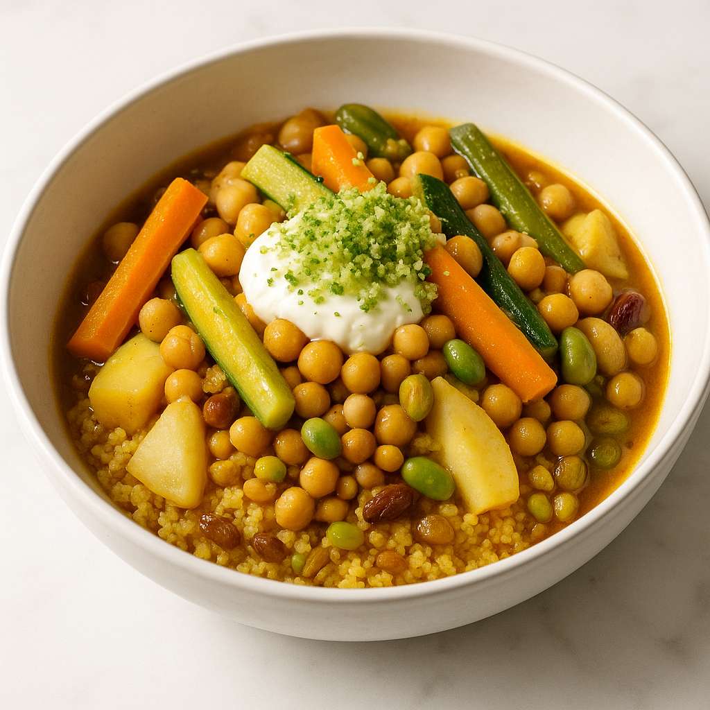 Vegetable Couscous with Ricotta Date Fritters